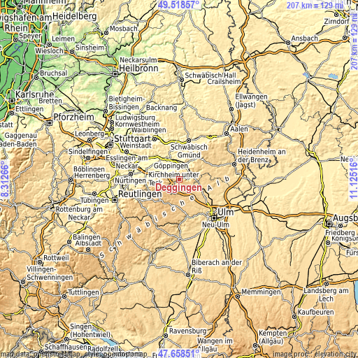 Topographic map of Deggingen