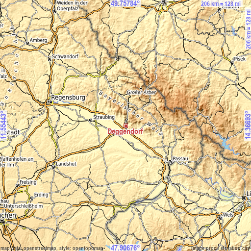 Topographic map of Deggendorf