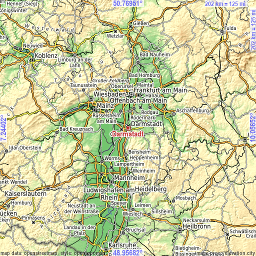 Topographic map of Darmstadt