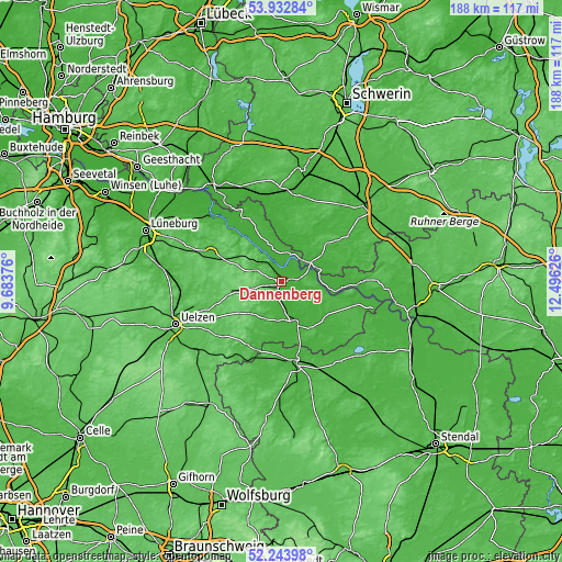 Topographic map of Dannenberg