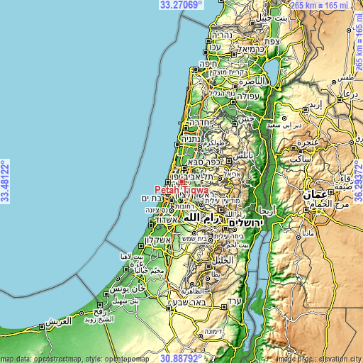 Topographic map of Petaẖ Tiqwa