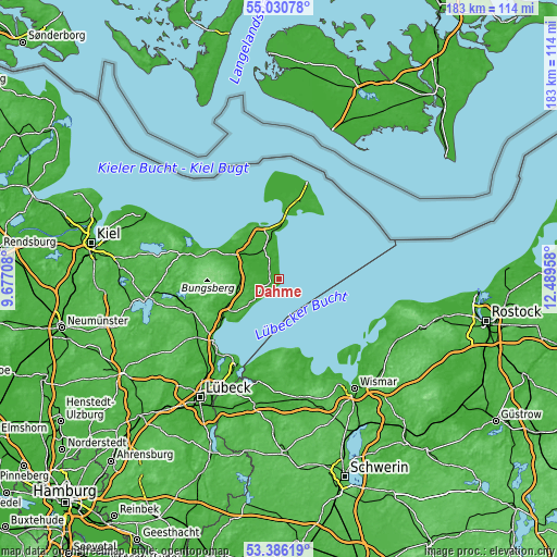 Topographic map of Dahme