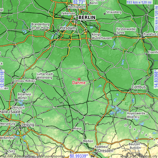 Topographic map of Dahme