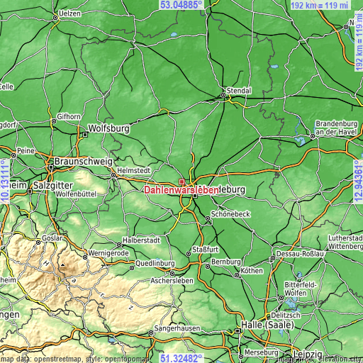 Topographic map of Dahlenwarsleben