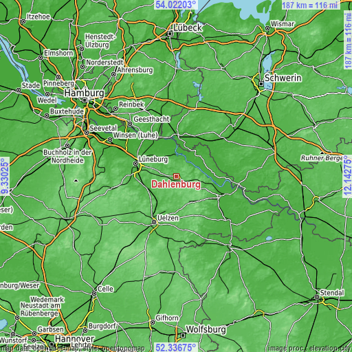 Topographic map of Dahlenburg