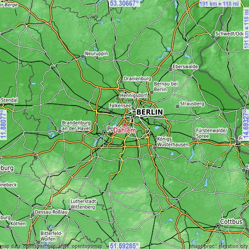 Topographic map of Dahlem