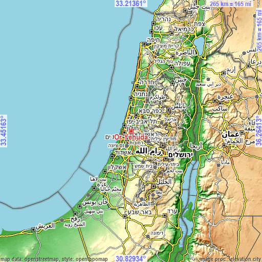 Topographic map of Or Yehuda