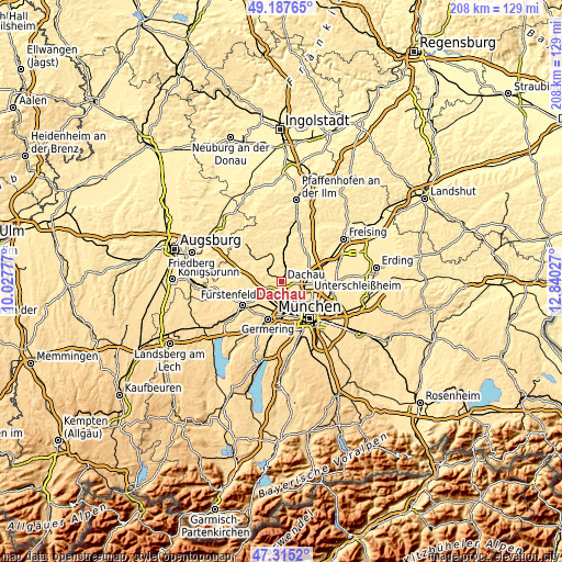 Topographic map of Dachau