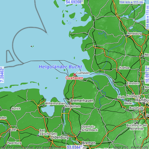 Topographic map of Cuxhaven