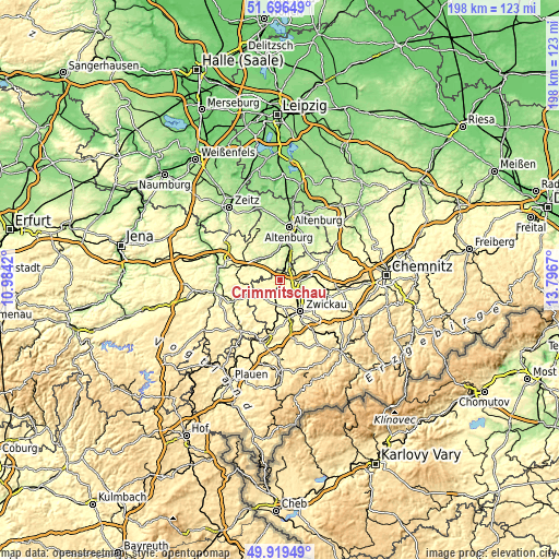 Topographic map of Crimmitschau