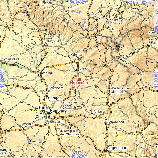 Topographic map of Creußen