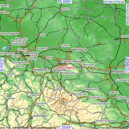Topographic map of Cremlingen