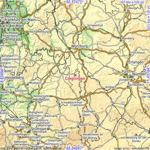 Topographic map of Creglingen