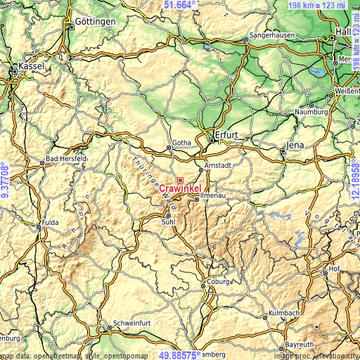 Topographic map of Crawinkel