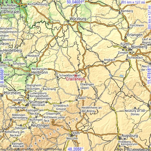 Topographic map of Crailsheim