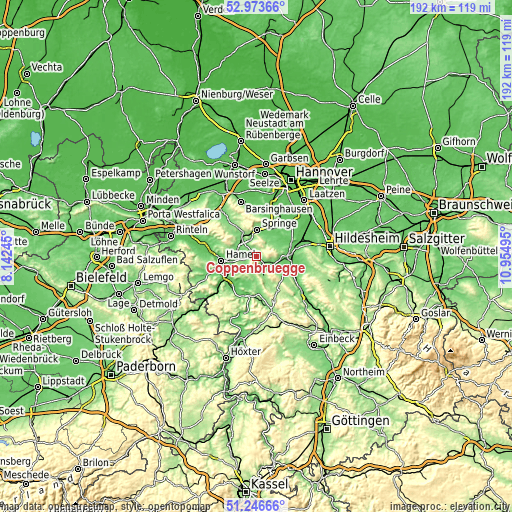 Topographic map of Coppenbrügge