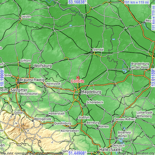 Topographic map of Colbitz