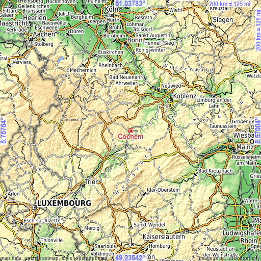 Topographic map of Cochem