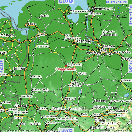 Topographic map of Cloppenburg