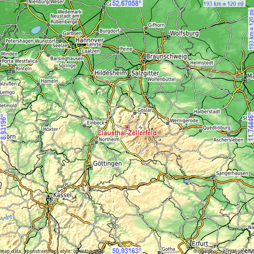 Topographic map of Clausthal-Zellerfeld