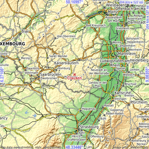 Topographic map of Clausen