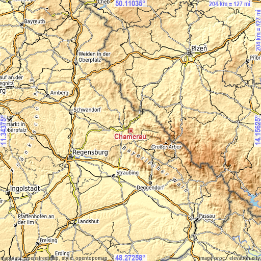 Topographic map of Chamerau