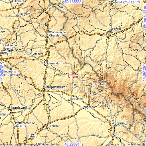 Topographic map of Cham