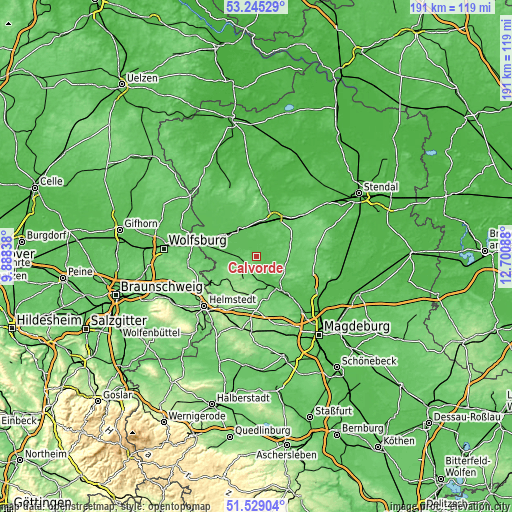 Topographic map of Calvörde