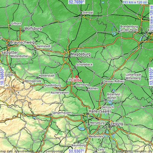 Topographic map of Calbe