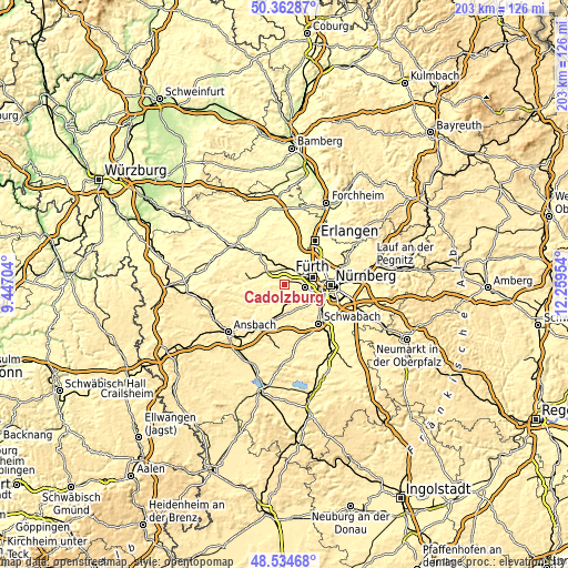 Topographic map of Cadolzburg