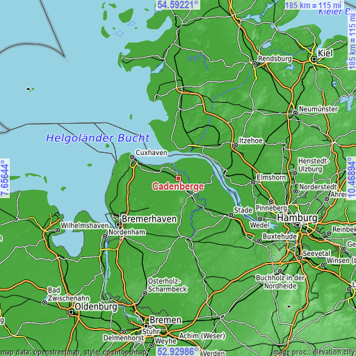 Topographic map of Cadenberge