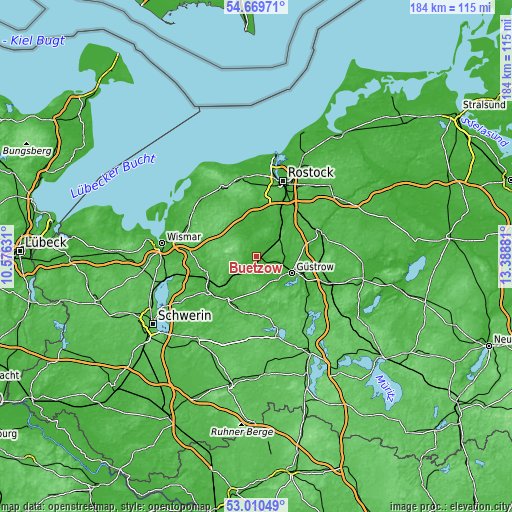 Topographic map of Bützow