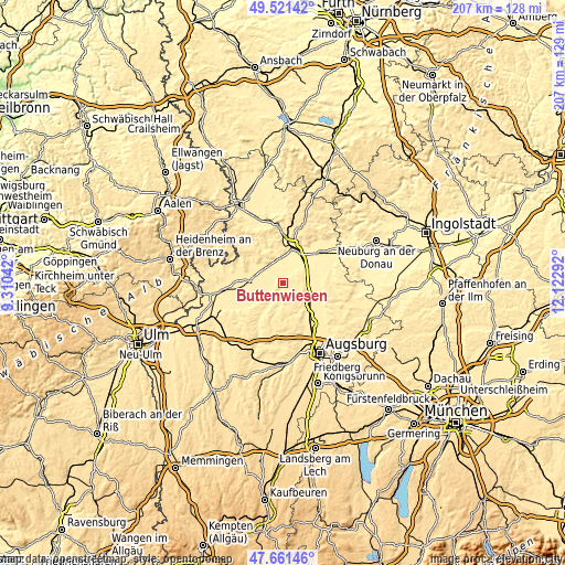 Topographic map of Buttenwiesen