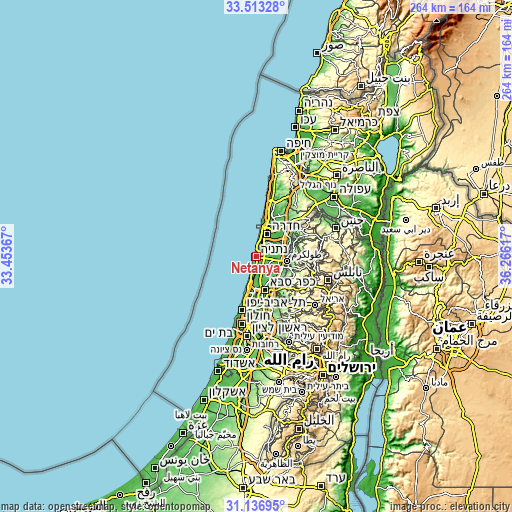 Topographic map of Netanya