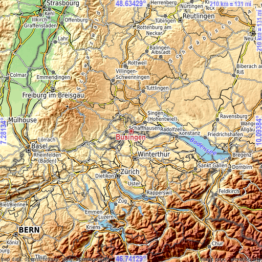 Topographic map of Büsingen