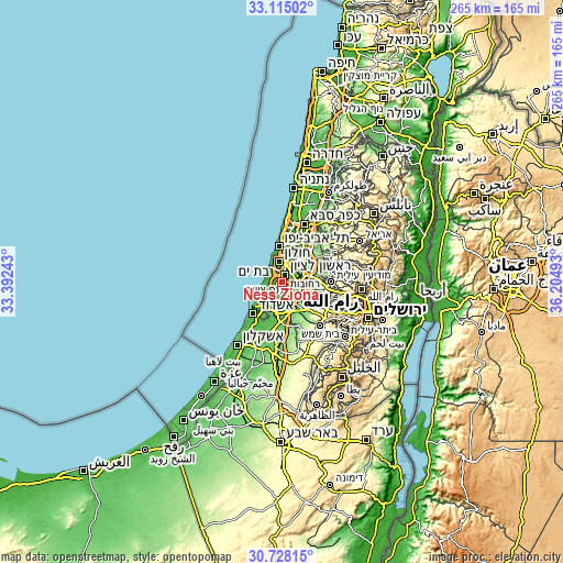 Topographic map of Ness Ziona