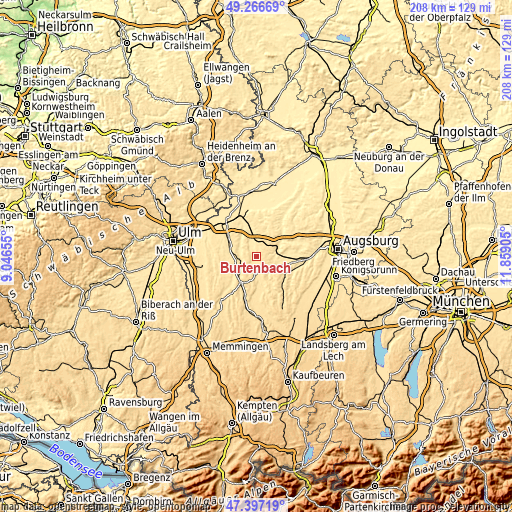 Topographic map of Burtenbach