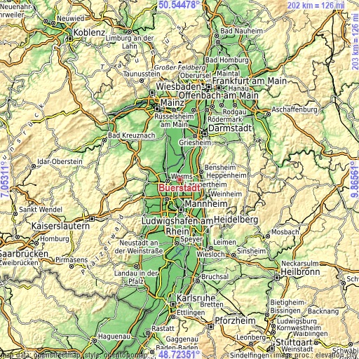 Topographic map of Bürstadt
