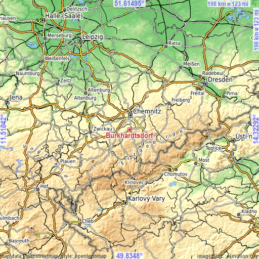 Topographic map of Burkhardtsdorf