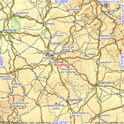 Topographic map of Burgthann