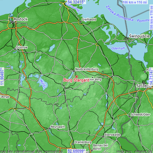 Topographic map of Burg Stargard