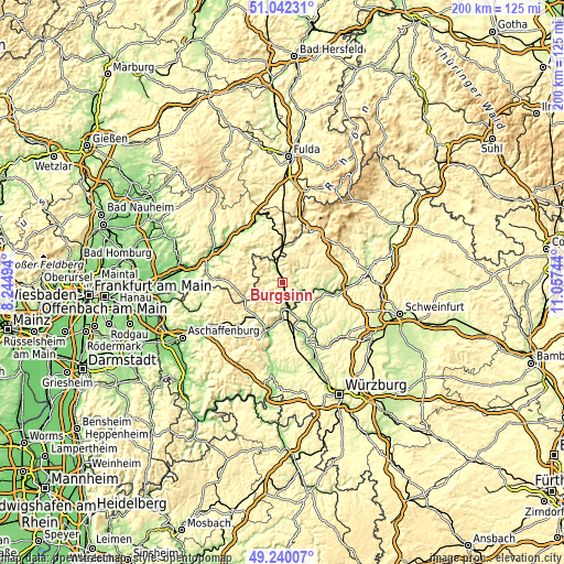 Topographic map of Burgsinn