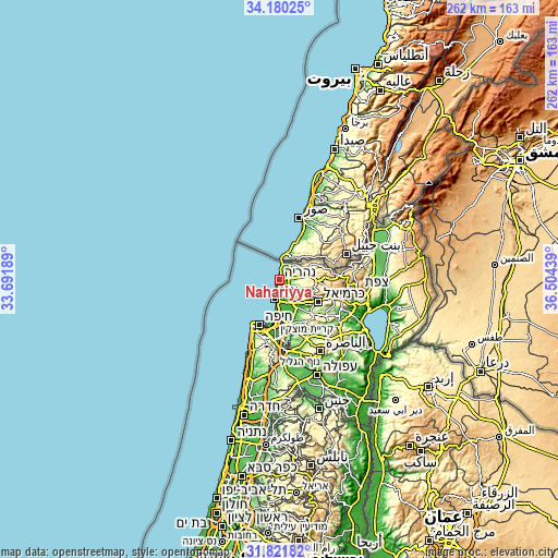 Topographic map of Nahariyya