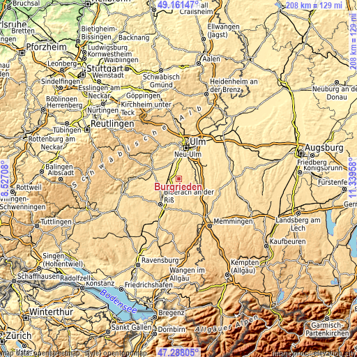 Topographic map of Burgrieden