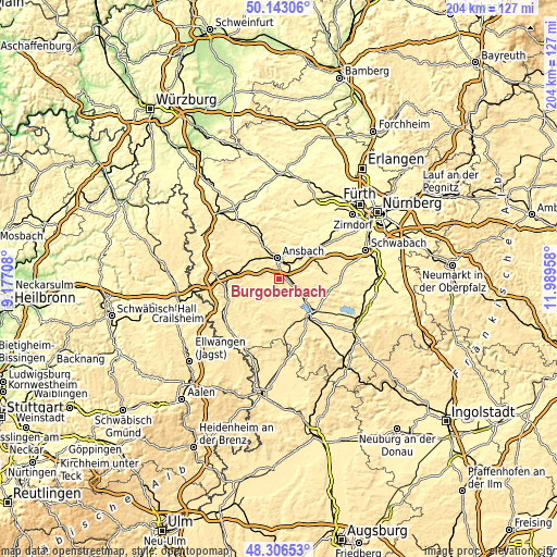 Topographic map of Burgoberbach