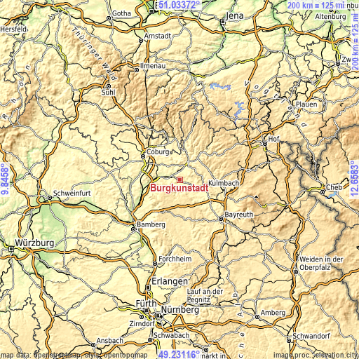 Topographic map of Burgkunstadt