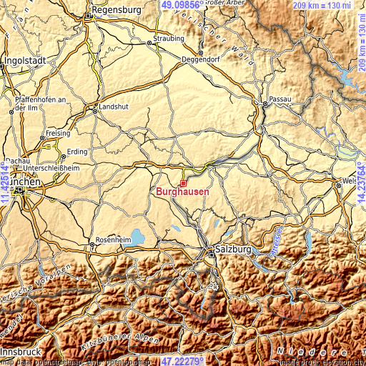 Topographic map of Burghausen