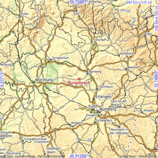 Topographic map of Burgebrach