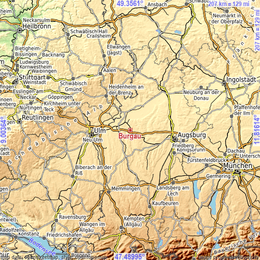 Topographic map of Burgau