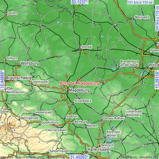 Topographic map of Burg bei Magdeburg